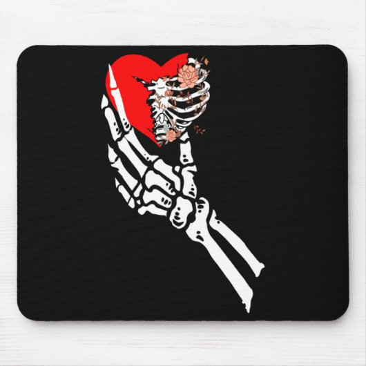 Skull Skeleton Hand Holding Red Heart Love Valenti Muismat (Voorkant)