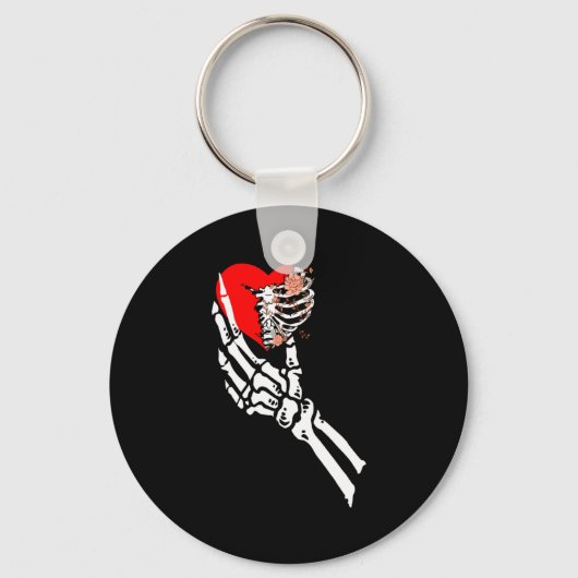 Skull Skeleton Hand Holding Red Heart Love Valenti Sleutelhanger (Voorkant)