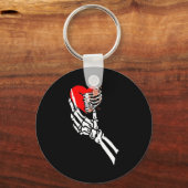Skull Skeleton Hand Holding Red Heart Love Valenti Sleutelhanger (Voorkant)