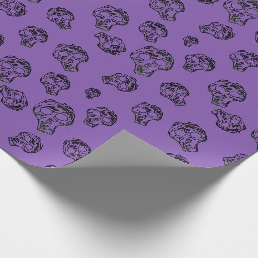 Skull Sketch Halloween Pattern | Zwart-Paars Cadeaupapier (Hoek)