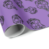 Skull Sketch Halloween Pattern | Zwart-Paars Cadeaupapier (Rol Hoek)