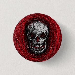 Skull Smile Button Red Scratch
