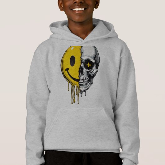 Skull Smiley Drip Hoodie – Street Art Bold Desig (Voorkant)