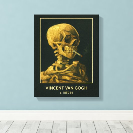  Skull Smoking – Unieke Van Gogh geïnspireerd Canvas Afdruk (Insitu (Houten vloer))