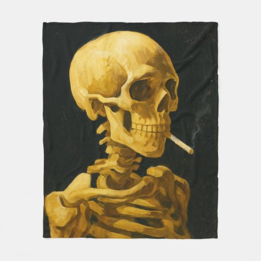  Skull Smoking – Unieke Van Gogh geïnspireerd Fleece Deken (Voorkant)