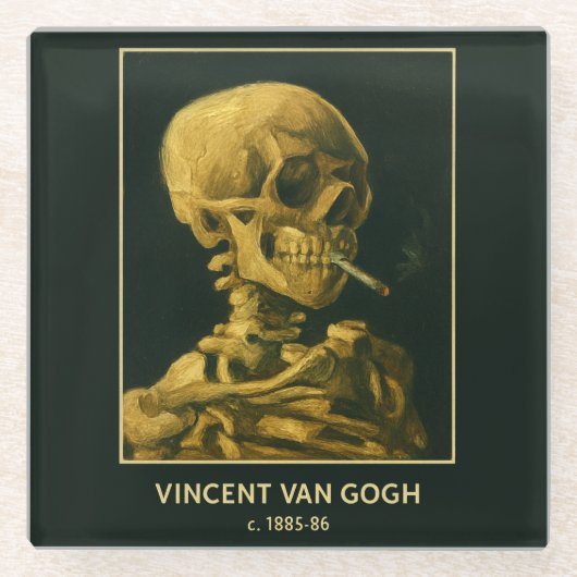 Skull Smoking – Unieke Van Gogh geïnspireerd Glazen Onderzetter (Voorkant)