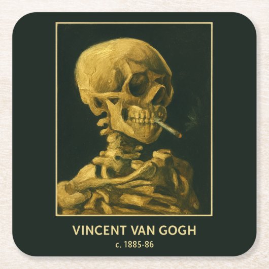  Skull Smoking – Unieke Van Gogh geïnspireerd Kartonnen Onderzetters (Voorkant)