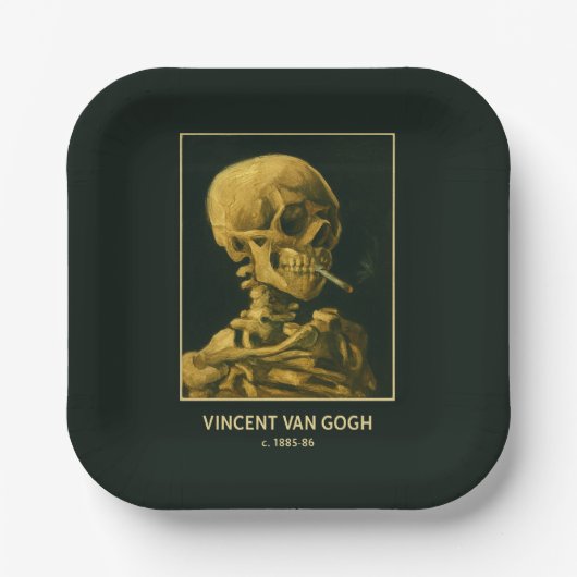  Skull Smoking – Unieke Van Gogh geïnspireerd Papieren Bordje (Voorkant)