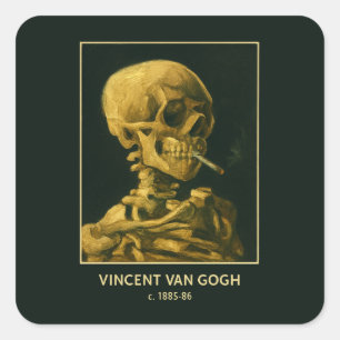  Skull Smoking – Unieke Van Gogh geïnspireerd Vierkante Sticker