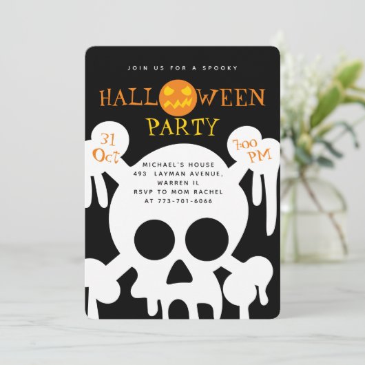 Skull Spooky Halloween Kinder Partij Kaart (Staand voorkant)