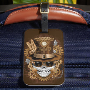 Skull Steampunk Voodoo Retro Machine Bagagelabel