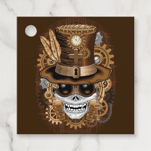 Skull Steampunk Voodoo Retro Machine Bedankjes Labels (Voorkant)