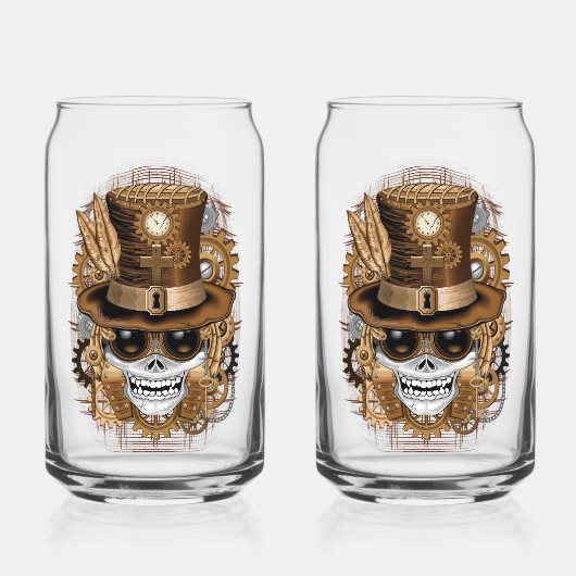 Skull Steampunk Voodoo Retro Machine Blikvorm Glas (Achterkant)