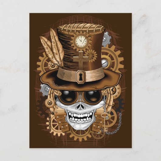 Skull Steampunk Voodoo Retro Machine Briefkaart (Voorkant)