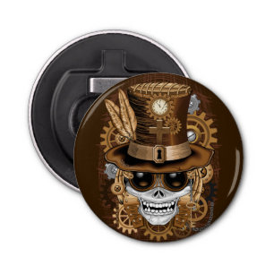 Skull Steampunk Voodoo Retro Machine Button Flesopener