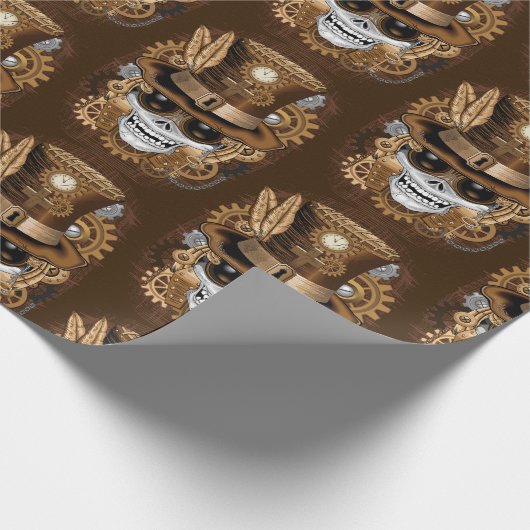 Skull Steampunk Voodoo Retro Machine Cadeaupapier (Hoek)