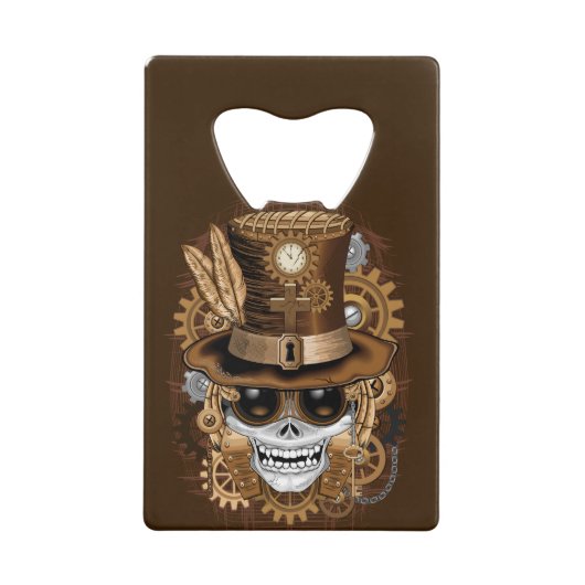 Skull Steampunk Voodoo Retro Machine Creditkaart Flessenopener (Voorkant)