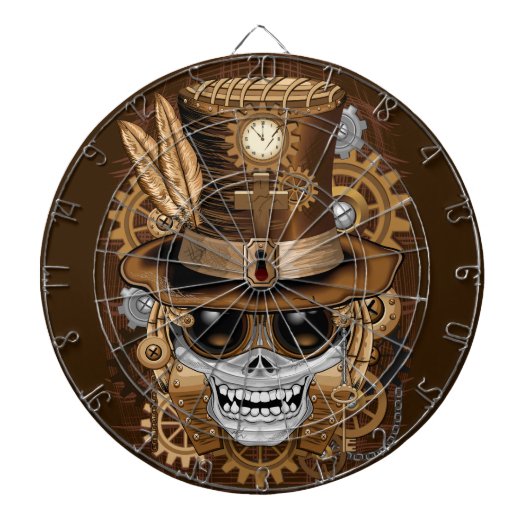Skull Steampunk Voodoo Retro Machine Dartbord (Voorkant)