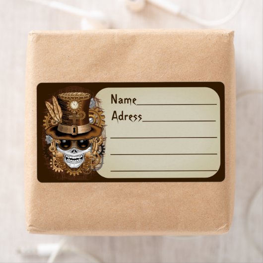 Skull Steampunk Voodoo Retro Machine Etiket (Insitu)