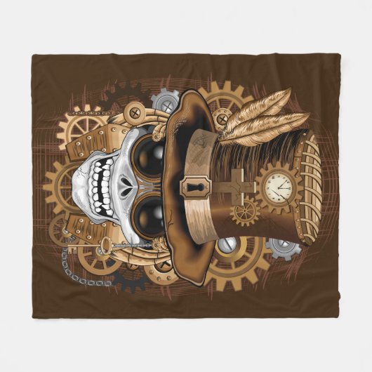Skull Steampunk Voodoo Retro Machine Fleece Deken (Voorkant (Horizontaal))