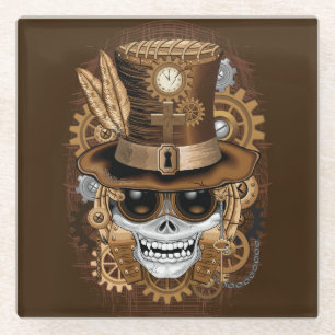 Skull Steampunk Voodoo Retro Machine Glazen Onderzetter