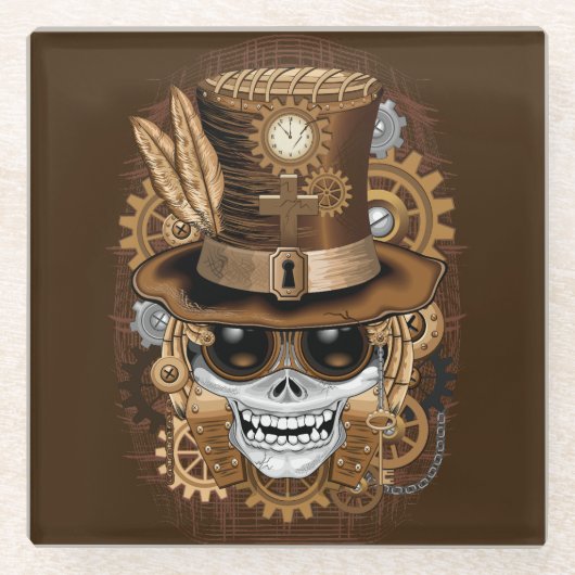 Skull Steampunk Voodoo Retro Machine Glazen Onderzetter (Voorkant)