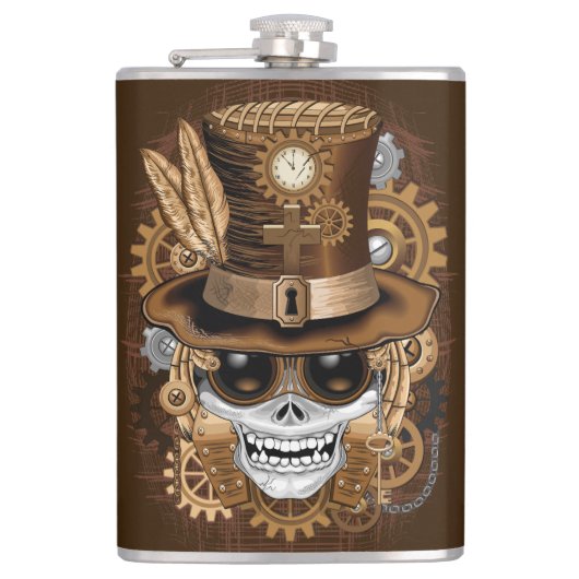 Skull Steampunk Voodoo Retro Machine Heupfles (Voorkant)