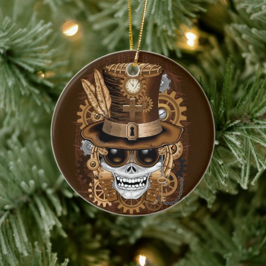 Skull Steampunk Voodoo Retro Machine Keramisch Ornament (Boom)