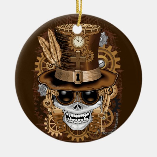 Skull Steampunk Voodoo Retro Machine Keramisch Ornament (Voorkant)