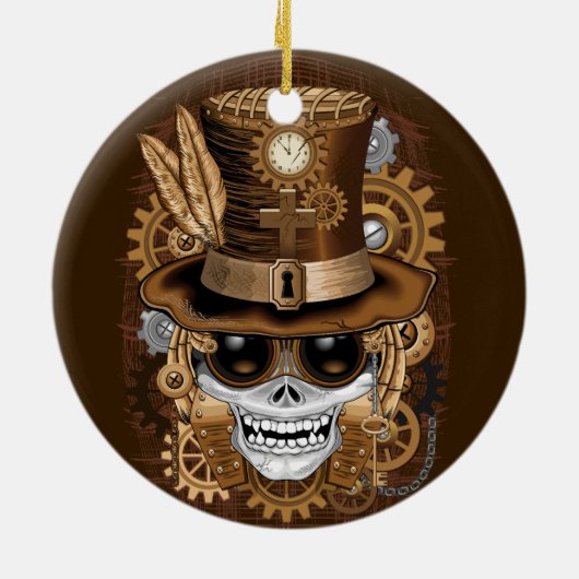 Skull Steampunk Voodoo Retro Machine Keramisch Ornament (Achterkant)