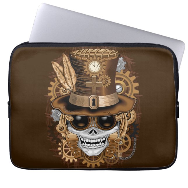Skull Steampunk Voodoo Retro Machine Laptop Sleeve (Voorkant)