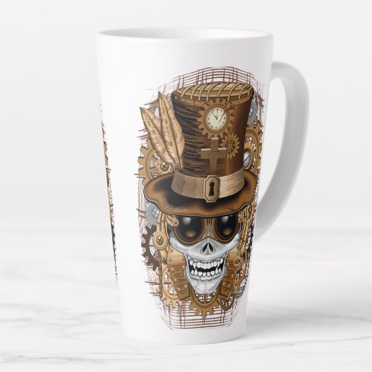 Skull Steampunk Voodoo Retro Machine Latte Mok (Rechterhoek)