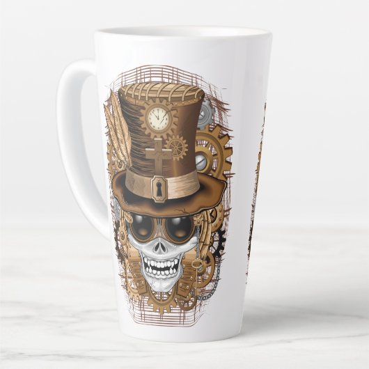 Skull Steampunk Voodoo Retro Machine Latte Mok (Linkerhoek)