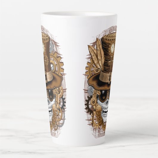 Skull Steampunk Voodoo Retro Machine Latte Mok (Voorkant)
