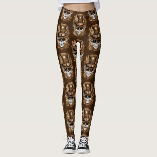 Skull Steampunk Voodoo Retro Machine Leggings (Voorkant)