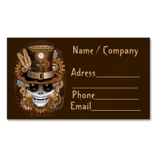 Skull Steampunk Voodoo Retro Machine Magnetisch Visitekaartje (Voorkant)
