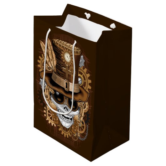Skull Steampunk Voodoo Retro Machine Medium Cadeauzakje (Voorkant Gekanteld)