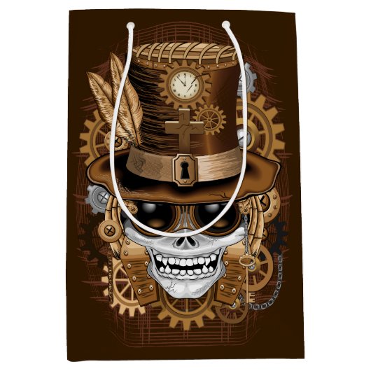 Skull Steampunk Voodoo Retro Machine Medium Cadeauzakje (Voorkant)