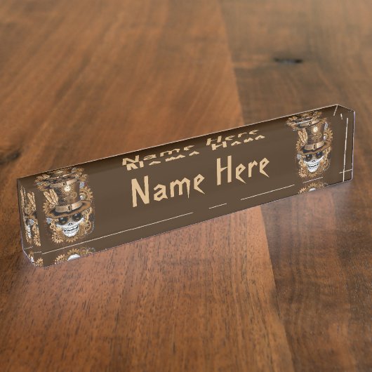 Skull Steampunk Voodoo Retro Machine Naambordje (Zijkant)