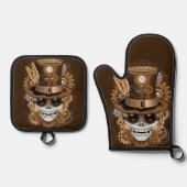 Skull Steampunk Voodoo Retro Machine Ovenwant & Pannenlap Set (Voorkant)