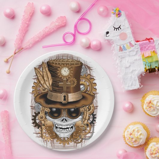 Skull Steampunk Voodoo Retro Machine Papieren Bordje (Feest)