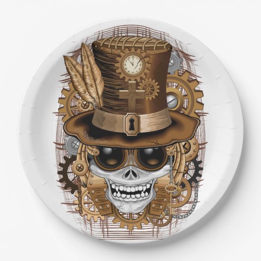 Skull Steampunk Voodoo Retro Machine Papieren Bordje (Voorkant)
