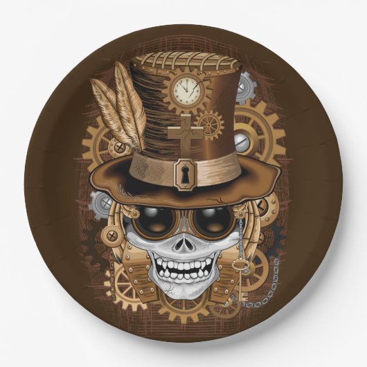 Skull Steampunk Voodoo Retro Machine Papieren Bordje (Voorkant)
