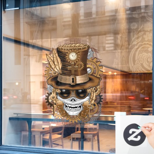 Skull Steampunk Voodoo Retro Machine Raamsticker (Cafe Raam)