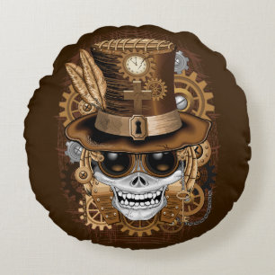 Skull Steampunk Voodoo Retro Machine Rond Kussen