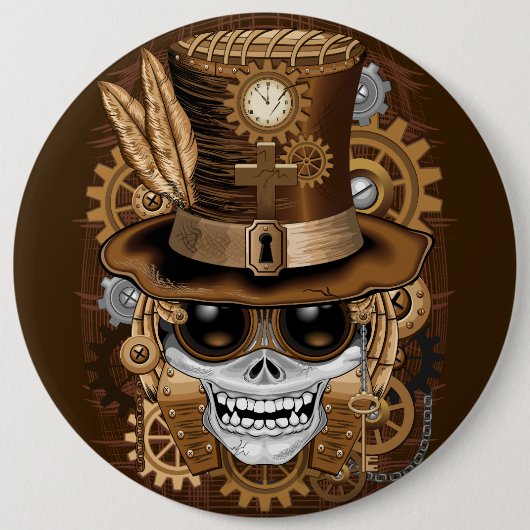 Skull Steampunk Voodoo Retro Machine Ronde Button 6,0 Cm (Voorkant)