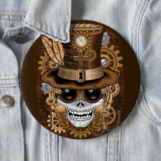 Skull Steampunk Voodoo Retro Machine Ronde Button 6,0 Cm (In situ)