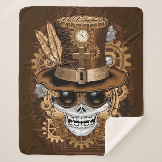 Skull Steampunk Voodoo Retro Machine Sherpa Deken (Voorkant)