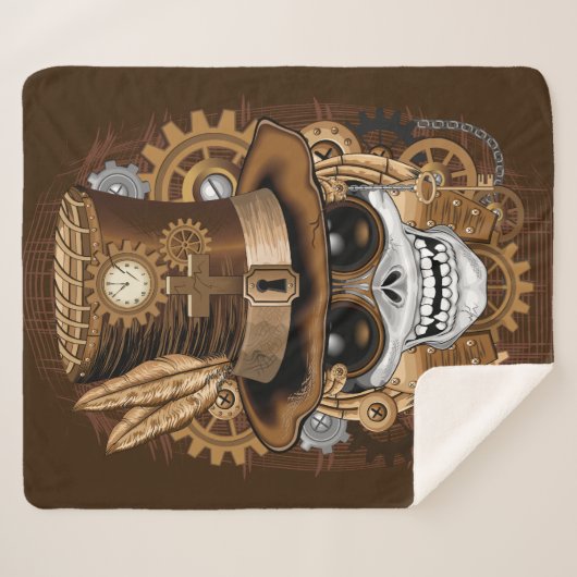 Skull Steampunk Voodoo Retro Machine Sherpa Deken (Voorkant (horizontaal))