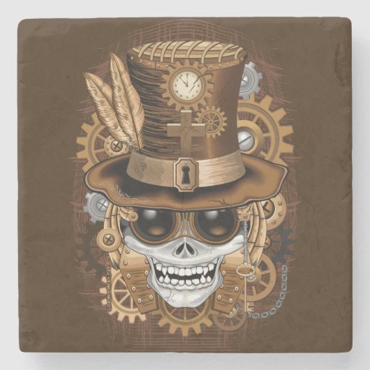 Skull Steampunk Voodoo Retro Machine Stenen Onderzetter (Voorkant)